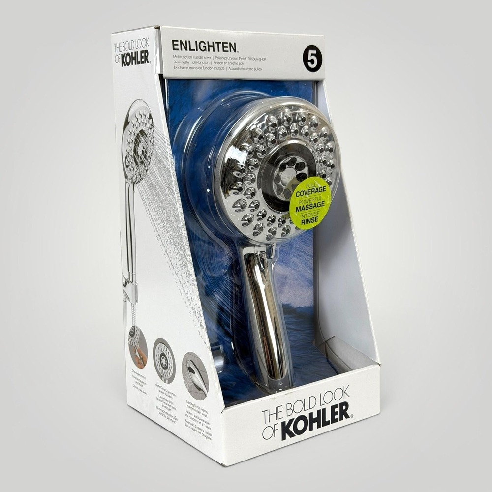 Kohler Enlighten Handheld Shower Head 5 Spray Chrome‎ Massage Jets NIB